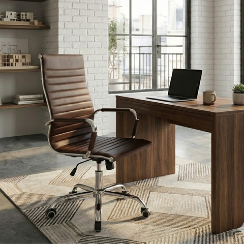 Cadeira Eames Esteirinha Presidente Escritório Boston Eames Alta - Marrom