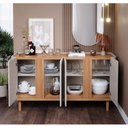 Ver imagem 3 de Buffet Aparador de Sala de Jantar 4 Portas com Pés de Madeira Maciça Eva Bege/Off White/Nature