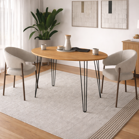 Mesa de Jantar Orgânica 120cm X 80cm Formato Oval Tampo Madeirado Pés Preto - Rede Móveis