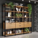 Ver imagem 1 de Estante em Mdf para Livros 2 Portas 2 Gavetas Estilo Industrial E93 Freijó Preto Fosco Dalla Costa