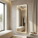 Ver imagem 5 de Espelho Jateado com Led Grande Corpo Inteiro com Moldura com Suporte de Chão 170x70cm Luxo Dourado