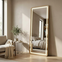 Ver imagem 6 de Espelho Jateado com Led Grande Corpo Inteiro com Moldura com Suporte de Chão 170x70cm Luxo Dourado