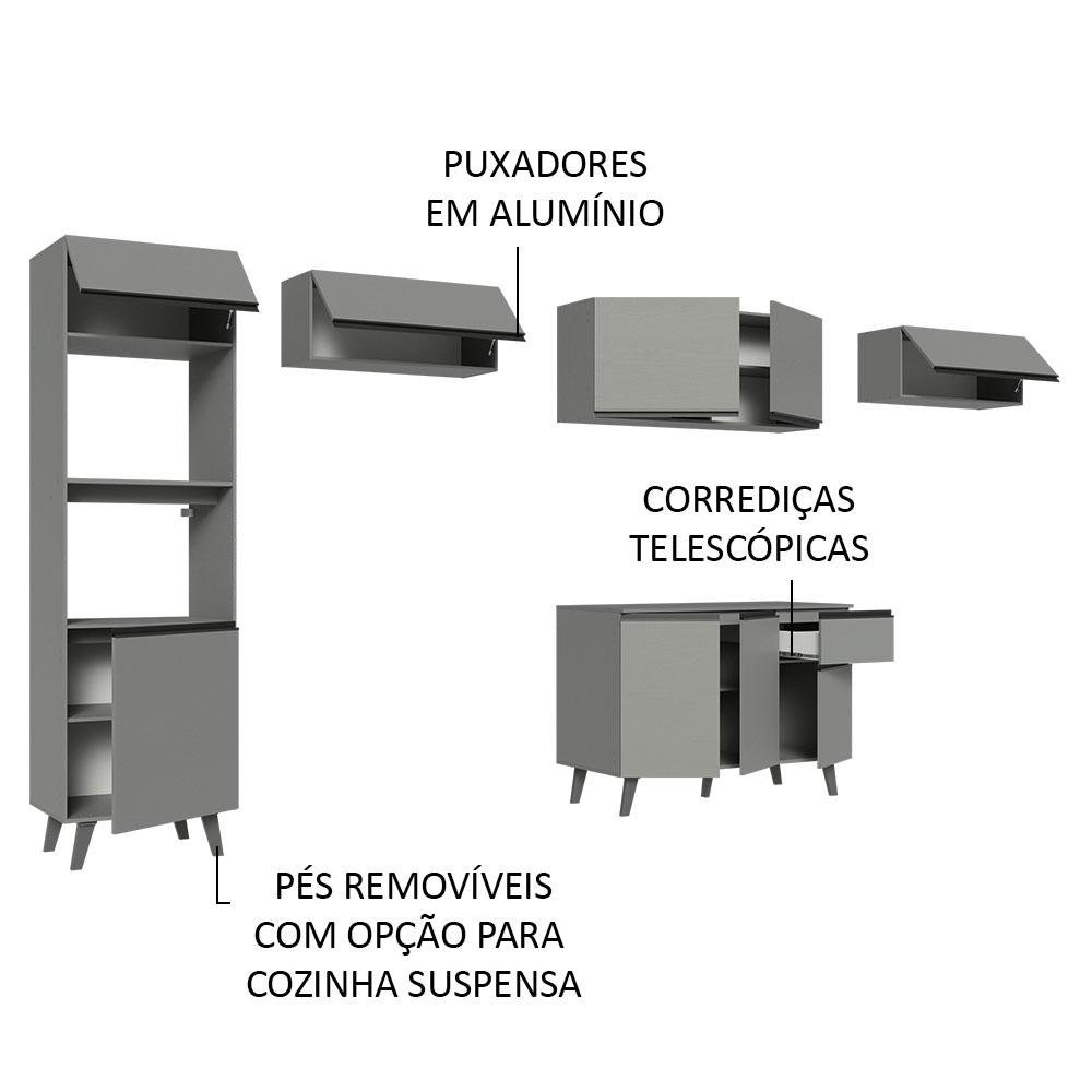 Armário de Cozinha Completa 340cm Cinza Nice Madesa 01 MadeiraMadeira