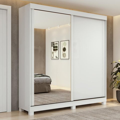 Guarda-roupa 2 Portas de Correr 2 Gavetas Easy com Espelho e Pés Light Branco