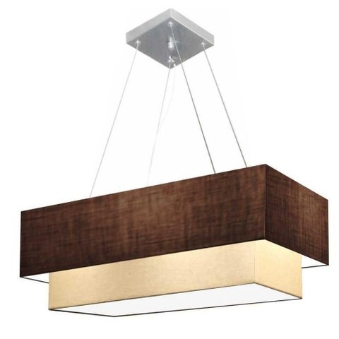 Lustre Pendente Duplo Retangular Vivare Md-4322 Cúpula em Tecido 99x40cm X 80x30cm - Bivolt Café-
