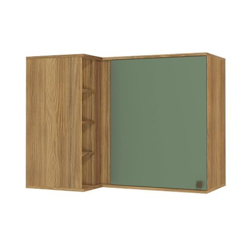 Armário Aéreo de Canto Reto Celeste Kappesberg 100% Mdf 1 Porta 4 Nichos Nogueira/verde 98cm