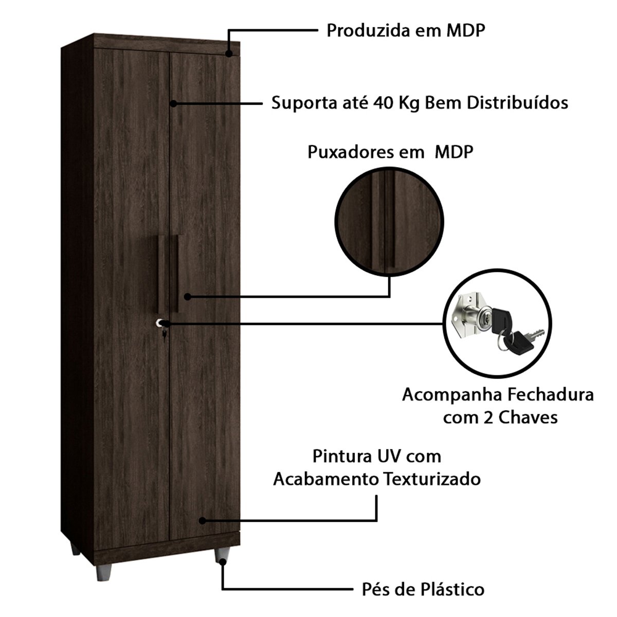 Armário Multiuso 2 Portas com Chave Organizador Home Office Lavanderia Cappuccino - Lh Móveis - 6