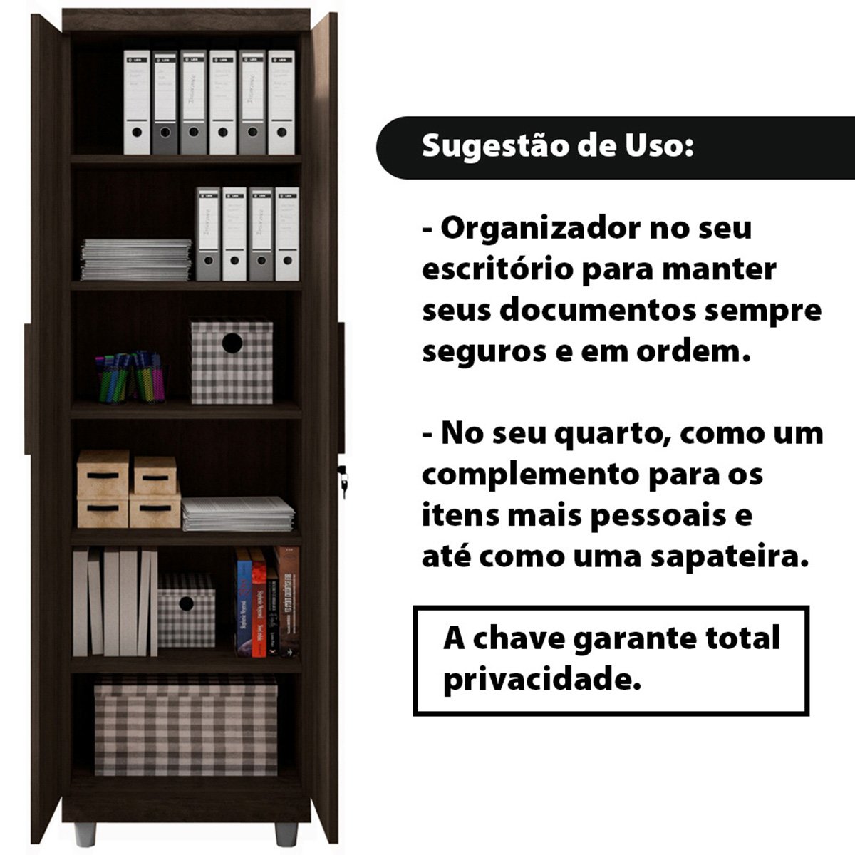 Armário Multiuso 2 Portas com Chave Organizador Home Office Lavanderia Cappuccino - Lh Móveis - 9