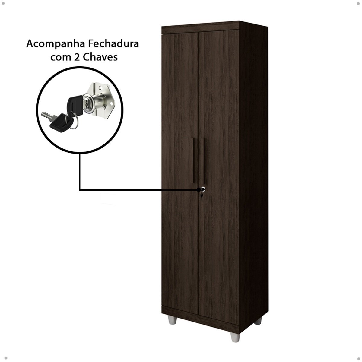 Armário Multiuso 2 Portas com Chave Organizador Home Office Lavanderia Cappuccino - Lh Móveis - 7