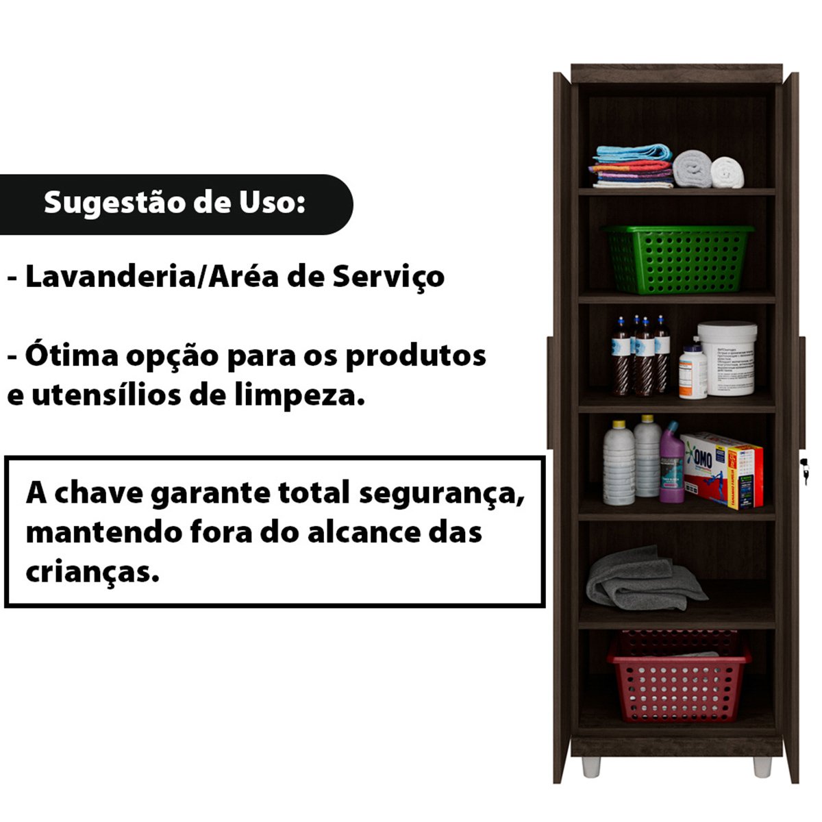 Armário Multiuso 2 Portas com Chave Organizador Home Office Lavanderia Cappuccino - Lh Móveis - 8