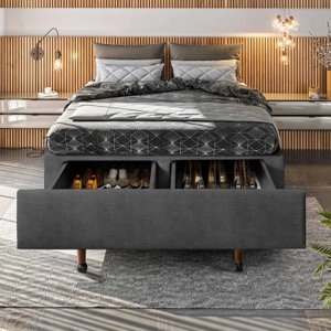 Base Box Casal com Sapateira 138x188x30cm  Suede Cinza