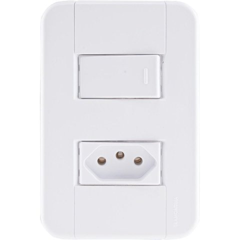 Conjunto 4x2 com 1 Interruptor Simples 10 a 250 V e 1 Tomada 2p+t 10 a 250 V Tablet Branc