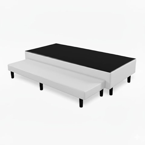 Base Cama Box Solteiro com Cama Auxiliar Conjugada:corino Branco/solteiro