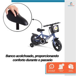 Bicicleta Infantil Aro 12 Azul Baby Style Speedy com Rodinhas Removíveis Cesto Cestinha Menino Freio - 8