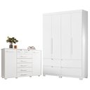 Ver imagem 1 de Guarda Roupa Solteiro com Cômoda Doble 4 Portas de Bater 4 Gavetas MDP Branco Freijó Albatroz Mó