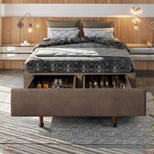 Base Box Queen com Sapateira 158x198x30cm  Suede Areia
