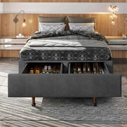 Base Box Queen com Sapateira 158x198x30cm  Suede Cinza - 1