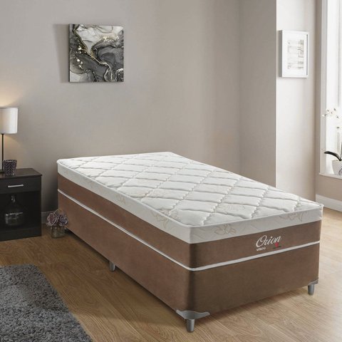 Cama Box Solteirão 108x198x58cm Molas Ensacadas Orion Montreal Branco/Tabaco