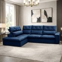 Ver imagem 1 de Sofá 3 Lugares Retrátil Reclinável Chaise Esquerdo 258cm Bergen F04 Veludo Azul - Lyam Decor