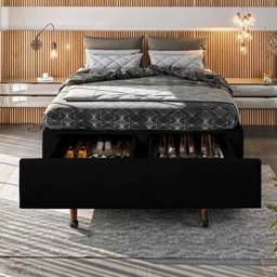 Base Box Queen com Sapateira 158x198x30cm  Suede Preto - 1