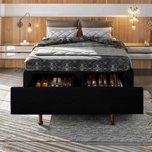Base Box Queen com Sapateira 158x198x30cm  Suede Preto