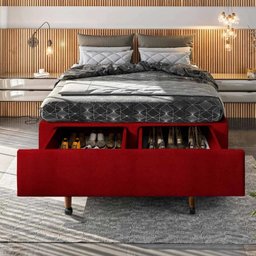 Base Box Queen com Sapateira 158x198x30cm  Suede Vermelho - 1
