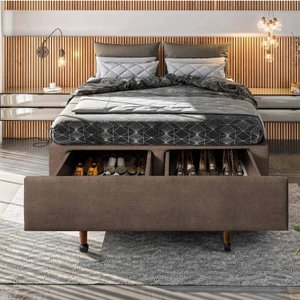 Base Box King com Sapateira 193x203x30cm  Suede Areia
