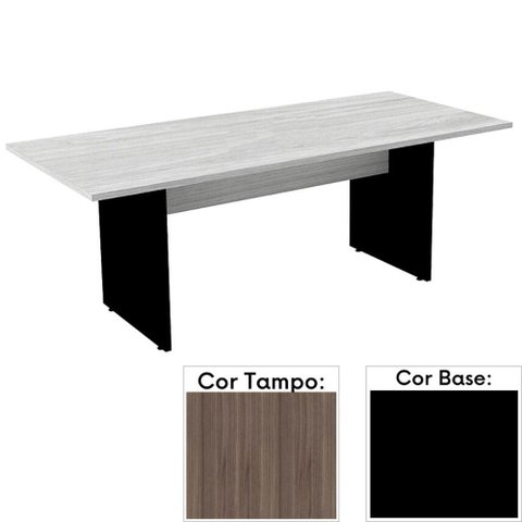 Mesa de Reunião Retangular 200x90cm Pé Painel Pe25 em MDP Cor Walnut e Base Preta