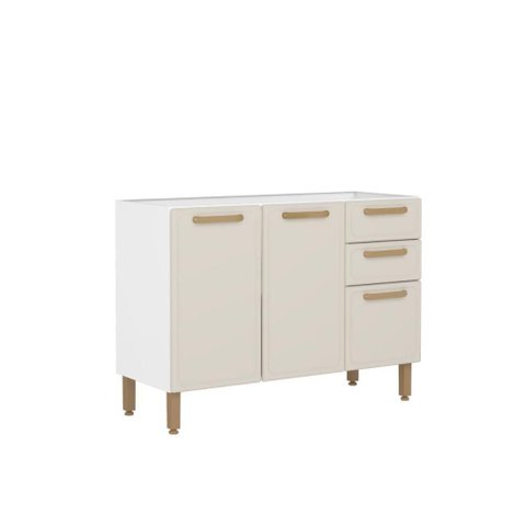 Balcão em Aço 3 Portas 2 Gavetas Essência Bertolini - Areia/branco