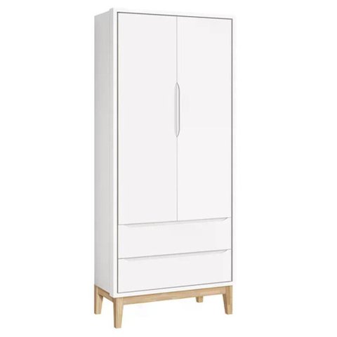 Guarda Roupa Infantil Classic 2 Portas Branco Fosco com Pés Madeira Natural Reller Móveis Branco