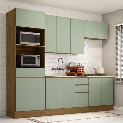 Cozinha Completa 5 Peças com Espaços para Micro-ondas e Tampo 270 Cm Slim Luciane Móveis