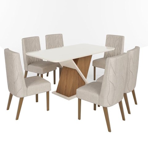 Mesa Jantar Solus 160 6 Cadeiras Eloa Linho - Henn