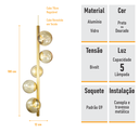 Ver imagem 5 de Lustre Vertical Figo Ouro - 5 Globos Esfera de Vidro Âmbar