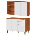 Ver imagem 1 de Conjunto Armário Aéreo e Balcão 120 Cm 100% Mdf Luna Cinamomo/branco