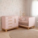 Ver mais imagens de Kit Quarto de Bebê Q Encanto Slim com Berço Mini Cama Cômoda Sapateira e Colchão D18 130x70 Movellu