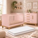 Ver imagem 1 de Kit Quarto de Bebê Q Encanto Slim com Berço Mini Cama Cômoda Sapateira e Colchão D18 130x70 Movellu