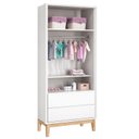 Ver imagem 4 de Cômoda 6 Gavetas e Guarda Roupa 2 Portas New Classic Branco com Pés Madeira Natural- Reller