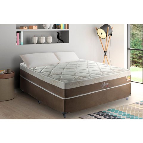 Cama Box Casal 138x188x58cm Molas Ensacadas Orion Montreal Branco/Tabaco