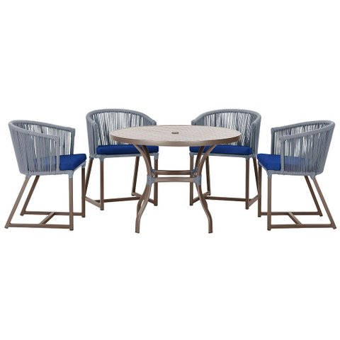 Mesa com 4 Cadeiras de Jantar Roma 100cm e Noronha em Aluminío Fendi Corda Nautica Estofado 10 Trama