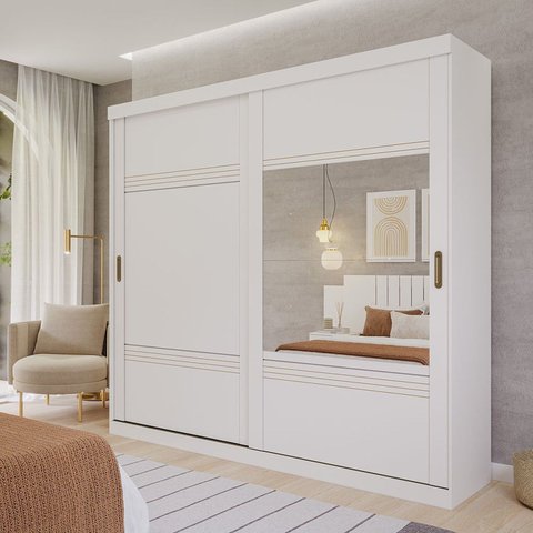 Guarda-Roupa Casal 2 Portas de Correr 2 Espelhos 243cm 100% MDF Marsala Espresso Móveis Branco