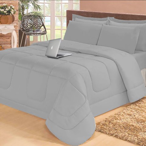 Edredom Casal Queen com Lençol e Fronha Função Cobre Leito e Cobertor 6 Peças