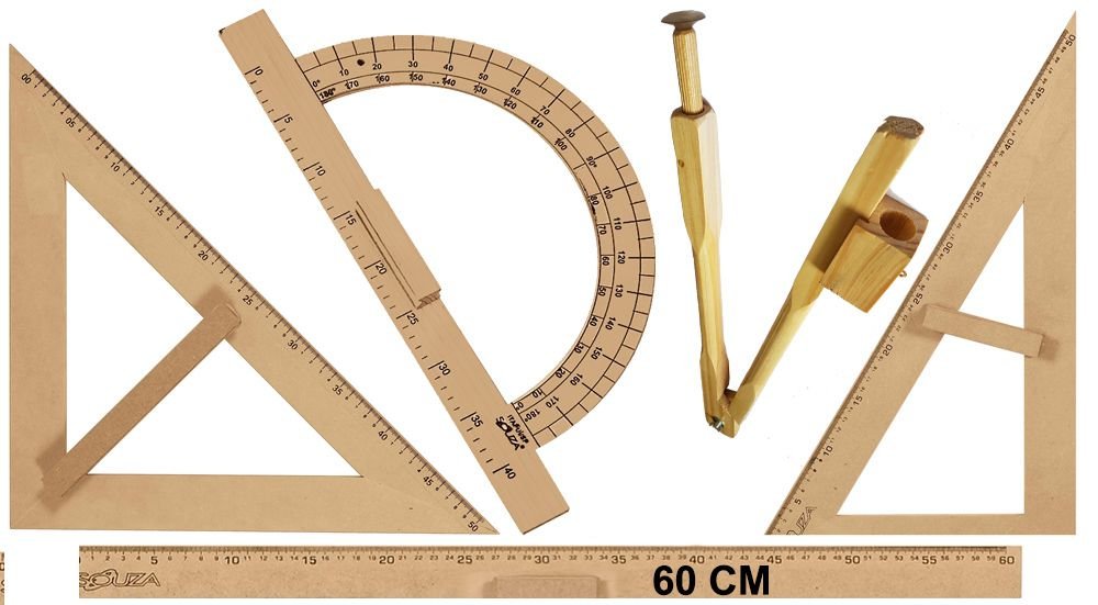 CONJ 4 Kit Geométrico do Professor Mdf Com 4 Réguas 60 cm, 4 Compasso Para Quadro Branco, 4 Esquadro - 7