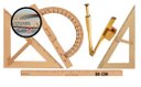 Ver imagem 1 de Conj 4 Kit Geométrico do Professor Mdf com 4 Réguas 60 Cm, 4 Compasso para Quadro Branco, 4 Esquadro