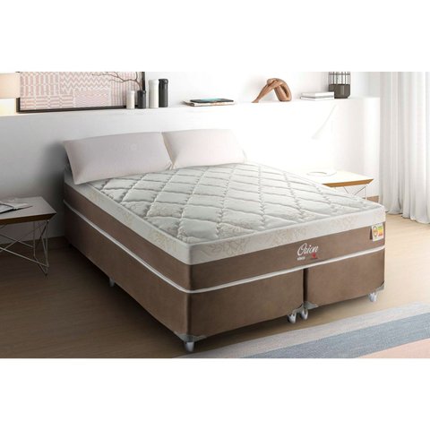 Cama Box Queen 158x198x58cm Molas Ensacadas Orion Montreal Branco/Tabaco