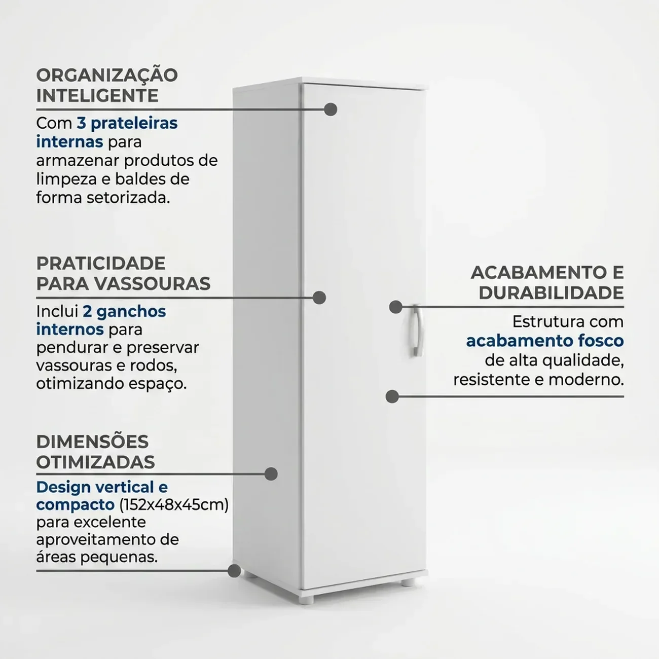 Ver imagem 4 de Armário Multiuso 1 Porta com Suporte para Vassouras AR202 Branco