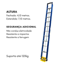 Ver imagem 2 de Escada de Fibra e Alumínio Extensível Premium 4,10x7,10m Tipo D 23 Degraus 120kg Wbertolo