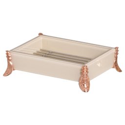 Saboneteira Barra Vidro Vanilla Pé Rose Gold Banheiro Lavabo - 1