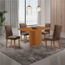 Ver imagem 1 de Conjunto Jantar Olimpia 4 Lugares MDF Copo Cadeiras Lira Veludo Marrom 120cm Moderna