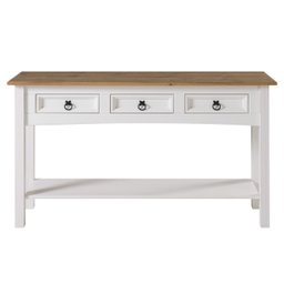 Aparador de Madeira Maciça com 3 Gavetas Branco Lavado - 2 Aparador de Madeira Maciça com 3 Gavetas Branco Lavado - 2