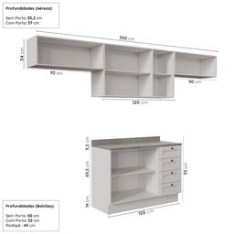 Cozinha Modulada 4 Peças com 3 Aéreos e Balcão 120cm Arizona CabeCasa MadeiraMadeira - 4